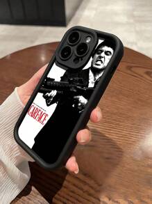 TPU黑白标语图案时尚手机壳 1个装 黑色英文疤面人脸图案 全包覆TPU防震手机壳 兼容 16 15 14 13 12 11 Pro Max系列 防水防摔防刮 生日礼物 春季配件 国际版，非国内版 - 彩色 - 查看 4