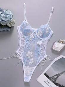 Women's Lingerie Set, Sexy Lace Embroidery Print Bodysuit One-Piece Suit For Honeymoon Wedding Anniversaries - 白色 - 查看 1