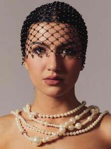 1pc Black Birdcage Rhinestone Veil Headband, Bridal Party Mask Accessory Without Hair Comb - Multicolor - View 2