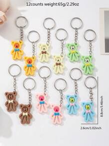 Set de 12 llaveros de PVC con diseño hueco de oso, llavero lindo para coche y mochila, pequeño regalo de plástico de PVC bohemio