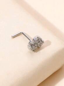1件金色立方氧化锆S形/L形鼻钉，Y2K风格女性鼻部穿孔饰品 - 銀色 - 查看 6