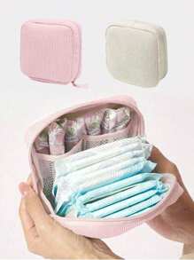 1pc Pink Sanitary Napkin Storage Bag, Portable Storage Bag, Large Capacity, Simple Style, Used To Store Sanitary Napkins, Panty Liners And Tampons, A Necessity For Girls, A Good Choice For Going Out.(L1 Stripe Series Makeup Bag Travel School Supplies Travel Essentials Make Up Bag Holiday Essentials Cosmetic Bag Makeup Bags Makeup Pouch Makeup Organizer Holiday Winter 2024 Make Up Organizer Makeup Storage