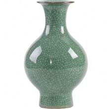 Jarrones chinos de cerámica china de 11.2 pulgadas, hecho a mano, antiguos, glaseado, porcelana, florero verde para flores - Verde - Ver 1