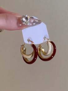 2 件独特的法式复古双色环状耳环，优雅的设计适合日常佩戴、派对、节日礼物