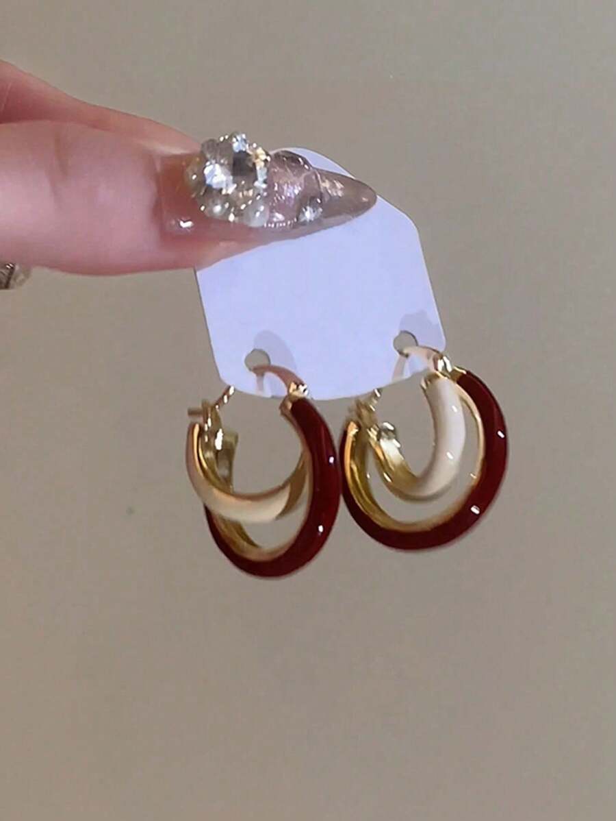2 件独特的法式复古双色环状耳环，优雅的设计适合日常佩戴、派对、节日礼物