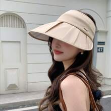 1 件女士可调节褶皱遮阳帽，防风，防紫外线，户外休闲百搭宽边帽