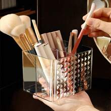 1 件 3/4 节钻石纹透明化妆刷架和化妆品收纳盒 - 梳妆台收纳口红、护肤品、眉笔 | 浴室台面和卧室桌面收纳盒（透明黑/白） - 透明 - 查看 5