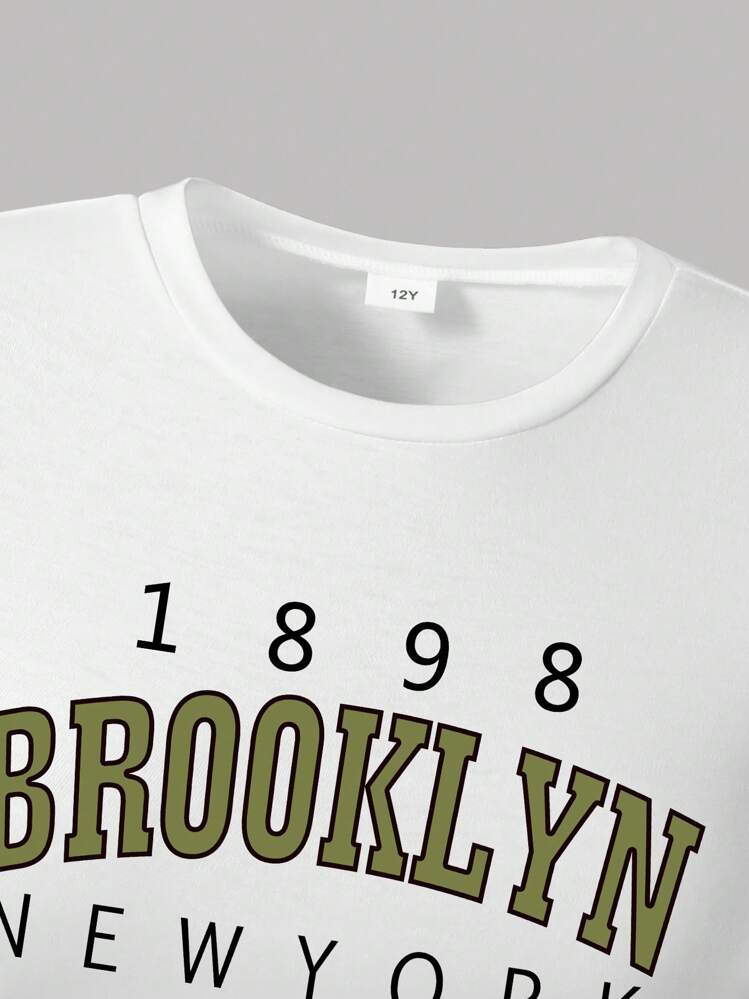 Conjunto de Top de manga corta con gráfico de letras y pantalones cargo para niña preadolescente - Blanco - Ver 3