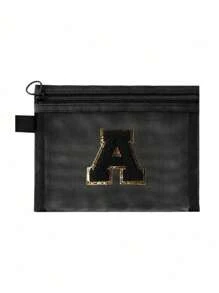 Black Mesh Bag, Large Capacity With Name Initials, Towel Embroidered Letters A-Z, Transparent Mesh Cosmetic Storage Bag, Multi-Functional Travel Portable Bag, Lipstick Skincare Product Storage Washing And Makeup Bag, Student Stationery Bag, Mesh Zipper Bag, Travel Cosmetic Packaging Storage Bag, Simple And High-End, Accessory Storage, Suitable For Dormitory Storage, Travel, Business Trip, Swimming, Home Storage Make Up Bag - Black - View 21