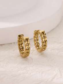 1 par de pendientes de aro con cadena vintage para mujer, color dorado, de acero inoxidable con diseño geométrico, para fiesta, boda y regalo