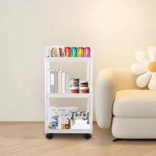 Storage Rack Storage Trolley Cart On Wheels Bathroom Storage With Handle Kitchen Storage Utility Cart Space Rack Space-Saving Mobile Shelving Organizer (White) (3-Tier) - 3-Tier - View 5