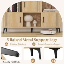 Sideboard Storage Cabinet Bookcase With 3 Doors & Open Compartments - 卡其色 - 查看 6