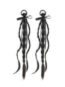 2pcs Synthetic 18Inch Ponytail Hair Extension Braided With Elastic Headband Box Ponytail For Kids