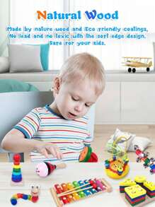 5-In-1 Wooden Toy Set: Percussion Instrument, Piano, Clock, Caterpillar, Beaded Puzzle, Music Educational Toys For Boys And Girls
