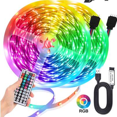 1 PIEZA Tiras de luces LED de 1M/2M/3M/5M/10M/15M para habitación con control remoto de 44 teclas, luces de tira LED RGB con cambio de color, luces de cuerda LED para habitación, sala de estar, decoración para el Día de San Valentín, fiesta, boda