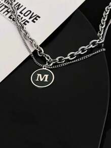 1pc 26 English Letter Stainless Steel Pendant Necklace, Fashionable & Personal For Men, Everyday Wear Gift - Letter Necklace - View 3