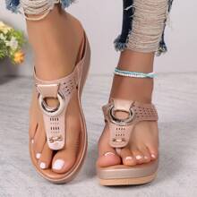 2024 Damen Sommer Größere Größen Plateausandalen mit dicker Sohle, bequeme Keil-Flip-Flops mit rutschfester offener Zehenpartie, Strandschuhe