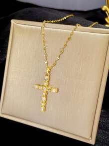 1 件别致的全氧化锆吊坠项链，时尚，自己佩戴或送给朋友和家人爱人的精美礼物（无盒子） - 金黃色 - 查看 2