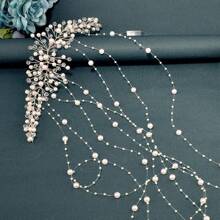 1pc Elegant Silver Pearl Crystal Tassel Headband, Handmade Shiny Bridal Headdress Accessories Suitable For Wedding, Party, All Seasons
