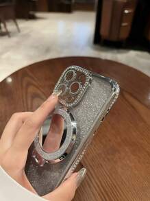 Estuche para iPhone con brillo y purpurina, soporte, soporte magnético y espejo, marco de cámara con rhinestones, cubierta protectora a prueba de golpes, delgado y liviano, estilo Y2K/estético, regalo para niñas, adolescentes y estudiantes
