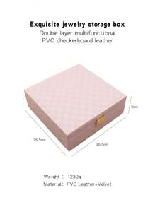 1pc High-End Luxury Chessboard Pattern Leather Texture Dual Layer Jewelry Box, Multi-Functional Jewelry Storage Box For Necklaces, Rings, Earrings, Bracelets, Daily Jewelry Storage