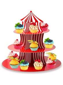 Soporte de cupcakes de alta calidad a rayas rojas y blancas con tema de circo, apto para fiestas de cumpleaños de carnaval, exhibiciones de postres y decoraciones para fiestas de graduación, para fiestas del Día de la Madre, bodas y fiestas individuales, celebraciones y todo tipo de fiestas