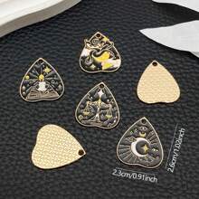 3/6pcs Black Alloy Enamel Charms Vintage Tarot Sun Star Moon Gothic Tarot Heart Shaped Charms For DIY Jewelry Crafts Making