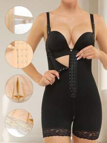 1PC Popular Ladies' Non-Roll Edge Base Layer Suitable For All Seasons, Featuring Elastic Snap Buttons, Detachable Suspenders, Lace Trim, Long Bodysuit, Waist-Cinching, Hip-Lifting, And Shaping One-Piece.