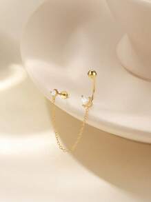 1 pièce Boucle d'oreille étoile et lune à pompons superposés pour femmes | Bijou hypoallergénique en argent sterling 925 | Boucle d'oreille clou de style de luxe, légère pour un port quotidien, soirée, mariage | Cadeau de Ramadan