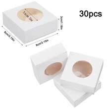 30 piezas de cajas de papel Kraft plegables con ventana redonda transparente, cajas cuadradas para favores en bodas, fiestas, cumpleaños, Día de San Valentín - Multicolor - Ver 9