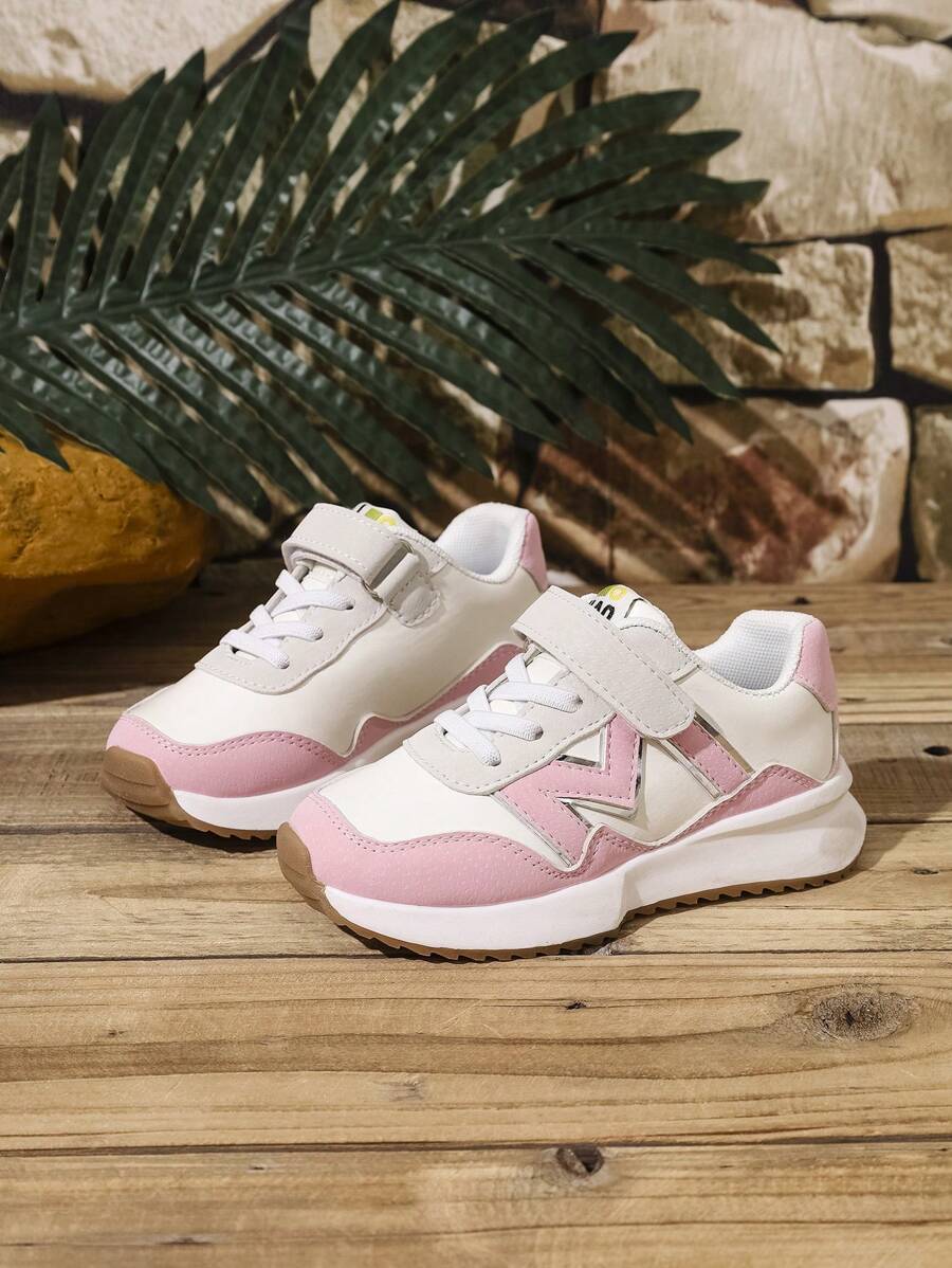 Baby Casual Soft Sole Comfortable Letter Hook And Loop Sneakers - Pink - View 1