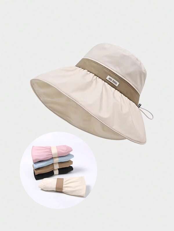 1pc Women's Wide Brim Bucket Hat, Foldable Summer Sun Protection Cap, Outdoor Sunshade Hat, UV Protection