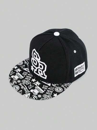 1pc Letter & Star Casual Streetwear Polyester Printed & Embroidered UV Protection Windproof Unisex Hip Hop Baseball Cap, All Seasons