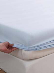 1 Set 3pcs Light Blue Soft Cotton Fitted Sheet Set, Suitable For Bedroom, Guest Room