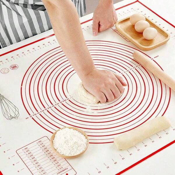 Platin Silikon Backunterlage mit rutschfester Oberfläche und Markierungen - wiederverwendbare, antihaftbeschichtete Teigrollenunterlage zum Kneten, Rollen und Backen - unverzichtbares Küchenutensil für Heimbäcker und Kochbegeisterte