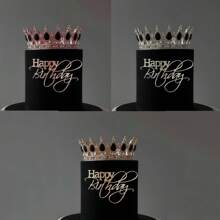 1/3/5/6pcs Happy Birthday Cake Toppers For B Aby Birthday Party Cake Side Decoration Gold Silver Acrylic DIY Baking Cake Tools - Multicolor - View 2