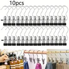 5/10/20 不锈钢多用途夹具带挂钩 - 便携式衣服、裤子、帽子和裙子挂钩 - 360° 旋转收纳整理器