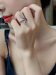 1pc Fashionable Snake-Shaped Inlaid Zirconia Adjustable Open Ring, Luxury Boutique Design Personalized Knuckle Ring Suitable For Daily Wear - Multicolor - View 5