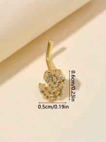 1件金色立方氧化锆S形/L形鼻钉，Y2K风格女性鼻部穿孔饰品 - 銀色 - 查看 5