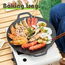 多功能不粘小麦石烤盘 - 适用于明火、电磁炉和便携式燃气灶。非常适合户外露营和铁板烧。非常适合居家和韩式烧烤，韩式烧烤必备 | 多功能烹饪托盘 | 耐用的烹饪表面，烤盘，纹理烤盘，适用于电磁炉，户外露营煎锅