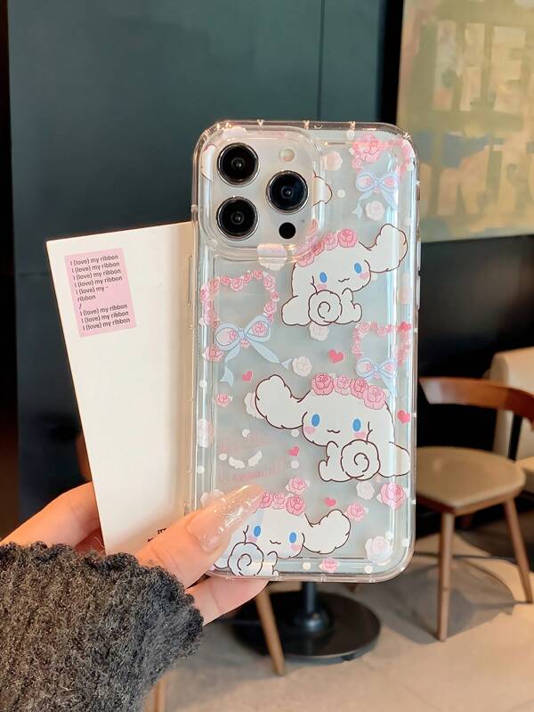 Sanrio غطاء هاتف مضاد للصدمات مبطن هوائيًا مع إكليل ورمز القلب للكلب متوافق مع أيفون 16 برو ماكس / 11 / 12 / 13 / 14 بلس / 15 برو / XR / XS