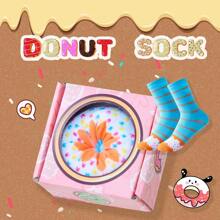 1/2/3/4 pares de calcetines de mujer con estampado creativo de donas gourmet, calcetines divertidos, regalos personalizados para el Día de San Valentín, calcetines artísticos, aptos para primavera y verano, cómodos y transpirables, para uso en días festivos, unisex.