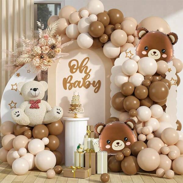 Brown Nude Sand White Neutral Thickening Latex Balloon Garland Arch Kit For Teddy Bear Jungle Theme Woodland Baby Shower Birthday Gender Reveal Party Decorations