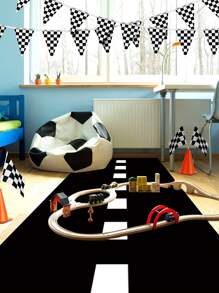 1Pc 60*250cm Racing Track Mat Polyester Tablecloth Table Runner,Black And White Runway Style,Racing Themed Party Game Mat,Sports Theme Party Decor,Perfect For Racing Party Track Background,Car Enthusiasts&Karting Events,Birthday Party Supplies,Home Decor,Racing Car Long Racetrack Floor Running Mat, Living Room Bathroom Decorative Floor Mat
