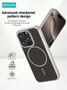 1pc Koolife Premium Checkered Magnetic Phone Case, High Magnetic Force Wireless Charging, Metal Independent Buttons, PC Material, Lens Protection, Compatible With IPhone 16 Pro Max/16 Pro/15 Plus/15 Pro/15 Waterproof Shockproof Anti-Fall Scratch Resistant - Grey - View 7