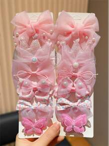 12pcs Pink Cute Flower & Bowknot Hair Clips, Suitable For Teens To Wear In Daily Life And School