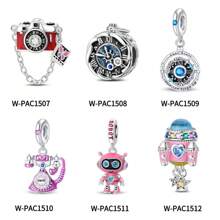 1 Piece Silver Plated Time Travel Camera Vintage Pocket Watch Telephone Time Gate Sweet Pink Robot Small Rocket Bead Pendant Suitable For DIY Jewelry Making Original Bracelet Necklace Beads Women's Jewelry Birthday Gift Valentine's Day Memorial Gift