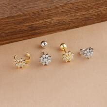 1 Peça Brinco Argola Pequena com Zircônia, Brinco Dourado 18K com Florzinha, Brincos de Cartilagem, Labrete, Tragus, Hélix, Joias de Piercing