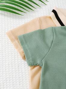 2pcs Casual Polo Collar Embroidered Top, Summer - Multicolor - View 4