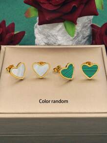 Conjunto de joyas para mujer de estilo bohemio de acero inoxidable, bañado en oro de 18 quilates, con colgante de concha verde en forma de corazón, pulsera y pendientes - Perfecto para uso diario, negocios, citas románticas, vacaciones, cumpleaños, Día de la Madre, San Valentín, regalos, fiestas y bodas, Mamá, Madre, Día de la Madre, Regalo